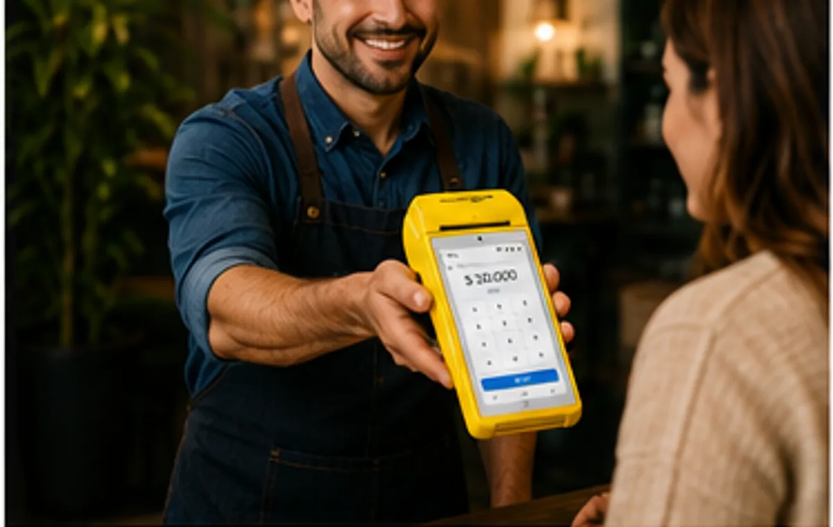 Vendedor mostrando Point Smart 2 a una clienta en comercio